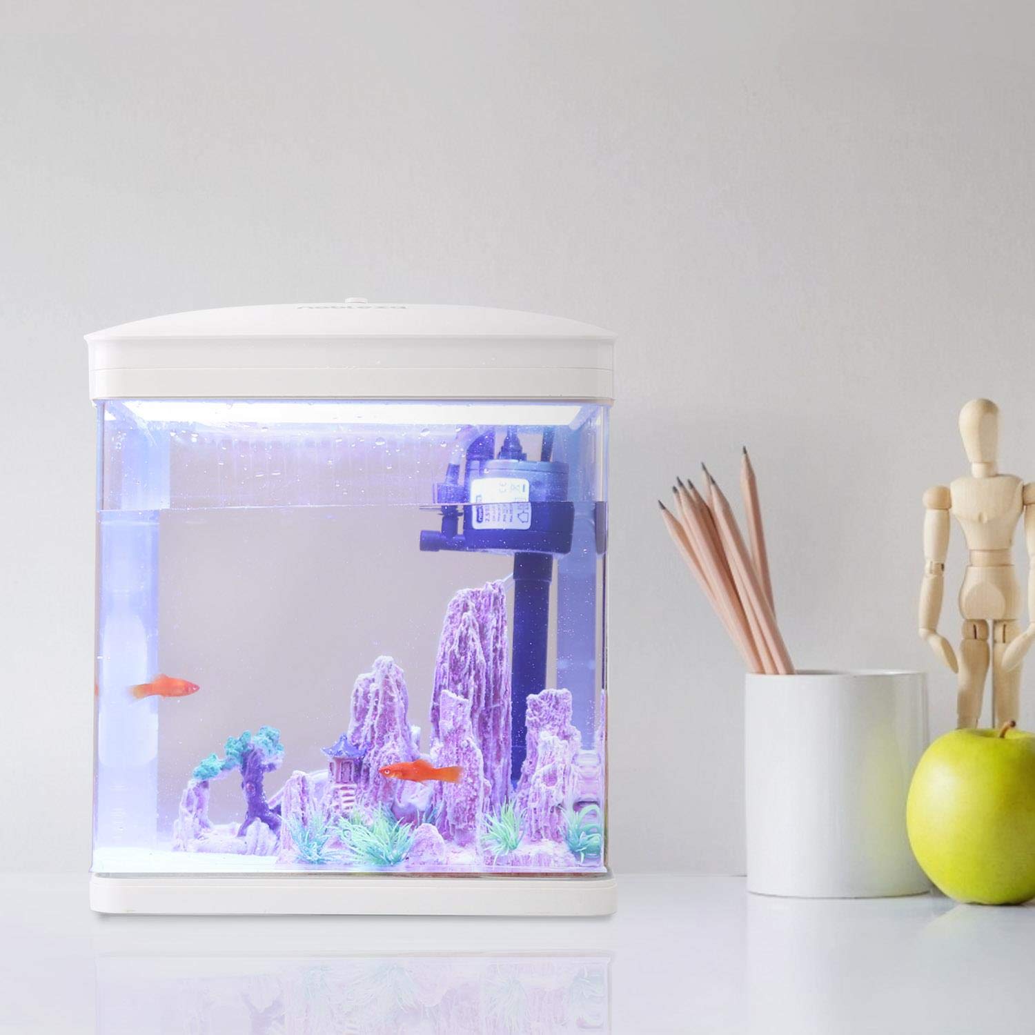 Mini Ενυδρείο - 14L με Φωτισμό LED, Αντλία Νερού και Φίλτρο, Λευκό Nobleza 30002